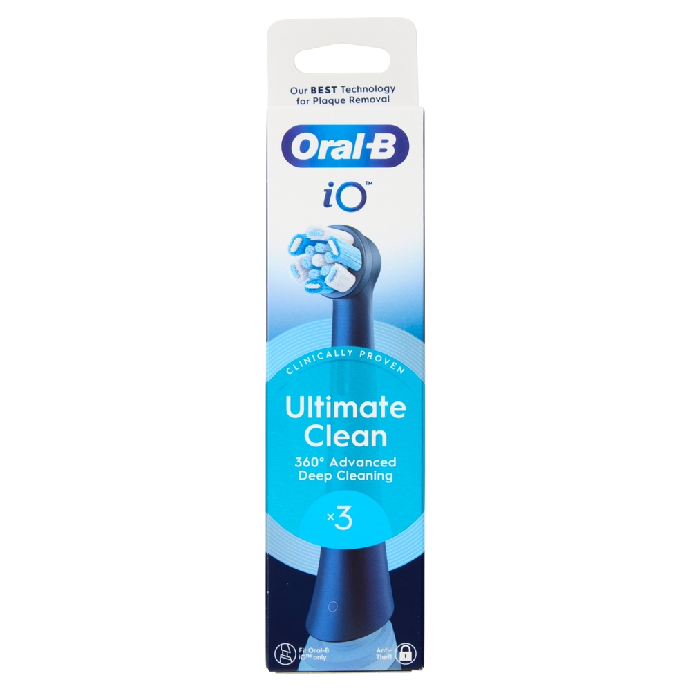 Oral-B iO Testine Ricambio Ultimate Clean Blu Spazzolino Elettrico Denti Ricaricabile, 3 Refills